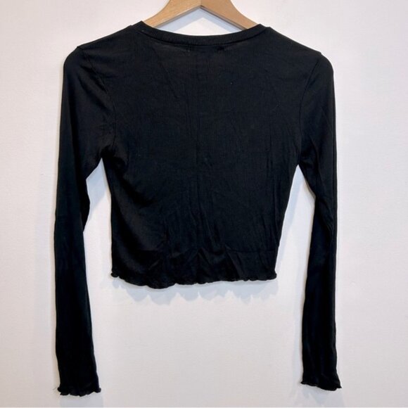 Active USA Seamed Long Sleeve Cropped Shirt Top Black - Picture 5 of 5